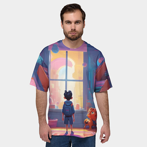 Мужская футболка оверсайз Детство приключения / 3D-принт – фото 3