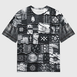 Мужская футболка оверсайз Символы Апачи на пэчворк дениме