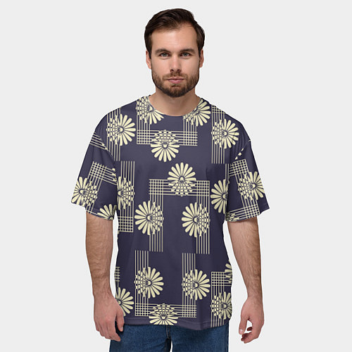 Мужская футболка оверсайз Цветочный геометрический узор / 3D-принт – фото 3