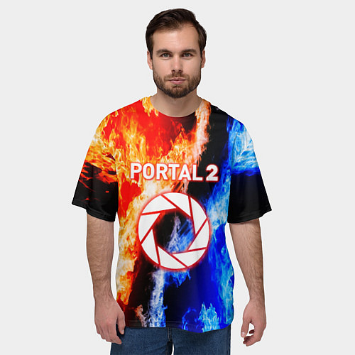 Мужская футболка оверсайз Portal битва огней / 3D-принт – фото 3