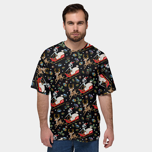 Мужская футболка оверсайз Рик и Морти сани с оленем - Christmas / 3D-принт – фото 3