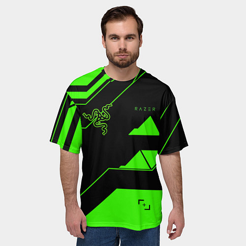 Мужская футболка оверсайз Razer geometry game / 3D-принт – фото 3
