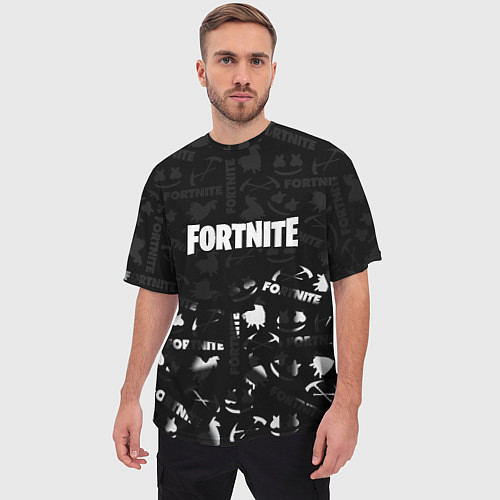 Мужская футболка оверсайз Fortnite pattern black / 3D-принт – фото 3