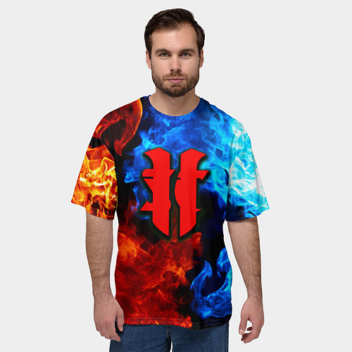 Мужская футболка оверсайз Starcraft fire steel / 3D-принт – фото 3