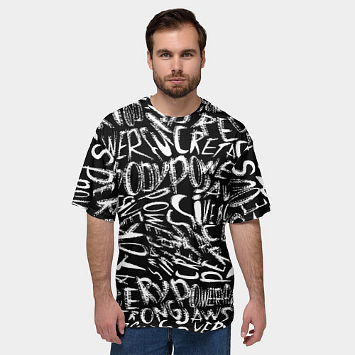 Мужская футболка оверсайз Надписи абстрактные / 3D-принт – фото 3