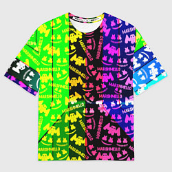 Футболка оверсайз мужская Marshmello pattern neon steel, цвет: 3D-принт