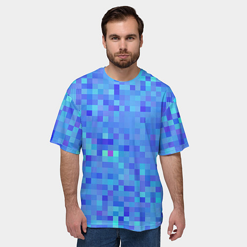 Мужская футболка оверсайз Синие пиксели / 3D-принт – фото 3