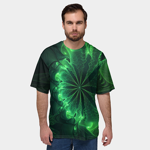 Мужская футболка оверсайз Оптический зелёный фрактал / 3D-принт – фото 3