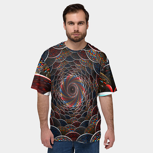 Мужская футболка оверсайз Оптические волны абстракция / 3D-принт – фото 3