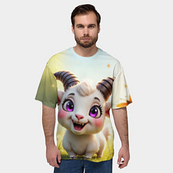Футболка оверсайз мужская Козлёнок на лугу, цвет: 3D-принт — фото 2