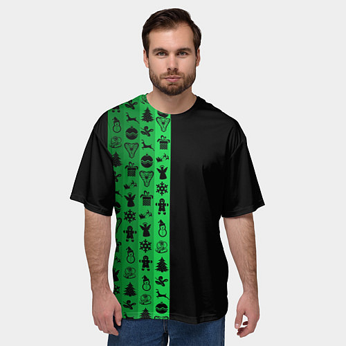 Мужская футболка оверсайз Новогодние узоры / 3D-принт – фото 3
