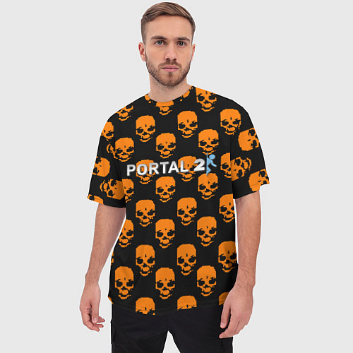 Мужская футболка оверсайз Portal skull pattern / 3D-принт – фото 3