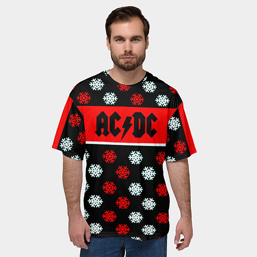 Мужская футболка оверсайз AC DC winter steel / 3D-принт – фото 3