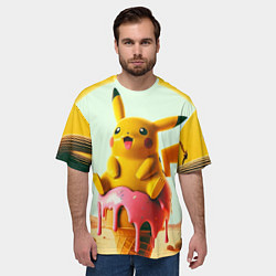 Футболка оверсайз мужская Пикачу сидит на мороженом в пустыне, цвет: 3D-принт — фото 2