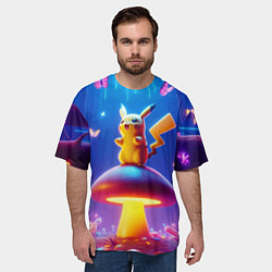 Футболка оверсайз мужская Пикачу на грибе в сказочном лесу - фантазия, цвет: 3D-принт — фото 2