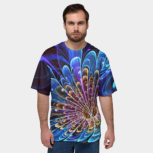 Мужская футболка оверсайз Оптический цветок узор / 3D-принт – фото 3