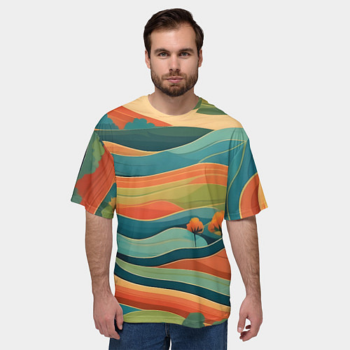 Мужская футболка оверсайз Поля луга / 3D-принт – фото 3