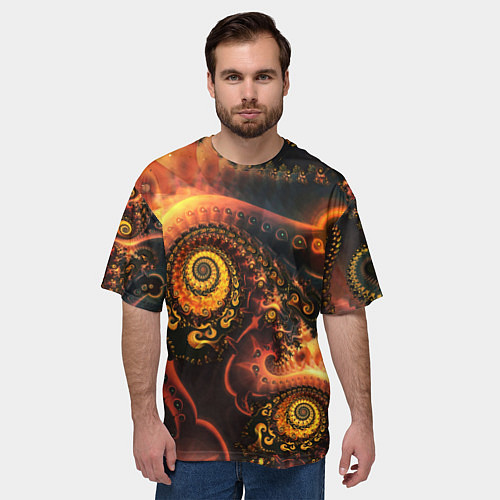 Мужская футболка оверсайз Оптические узоры фракталы / 3D-принт – фото 3