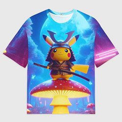 Футболка оверсайз мужская Пмкачу самурай на мухоморе - нейроарт фантазия, цвет: 3D-принт