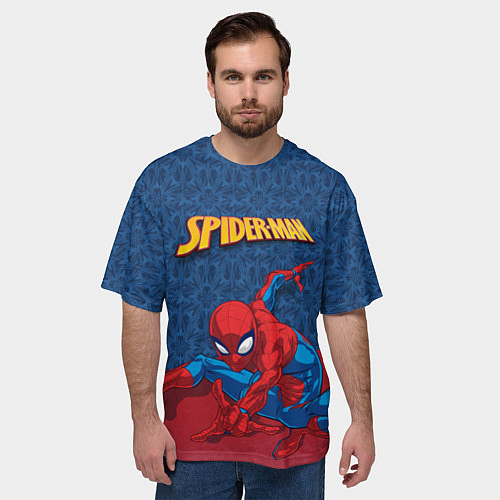 Мужская футболка оверсайз Прыжок Человека-паука / 3D-принт – фото 3