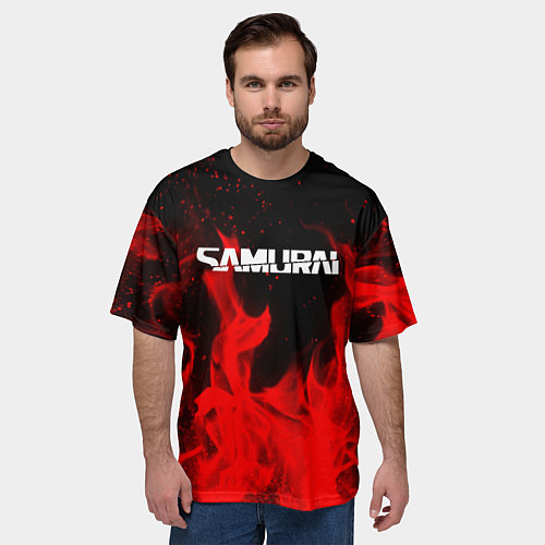 Мужская футболка оверсайз Samurai fire red / 3D-принт – фото 3