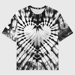 Футболка оверсайз мужская Абстрактное сердце - черно-белый тай-дай, цвет: 3D-принт