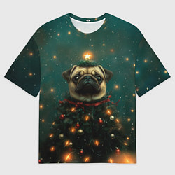 Футболка оверсайз мужская Мопс - новогодняя елка, цвет: 3D-принт