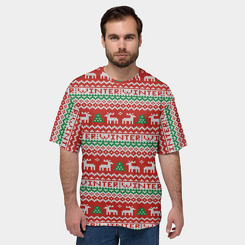 Мужская футболка оверсайз Deer christmas pattern / 3D-принт – фото 3