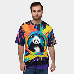Футболка оверсайз мужская Панда на фоне взрыва красок, цвет: 3D-принт — фото 2