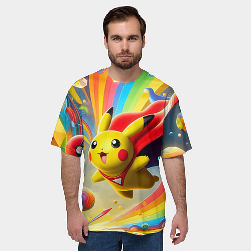 Мужская футболка оверсайз Super Pikachu - ai art fantasy / 3D-принт – фото 3