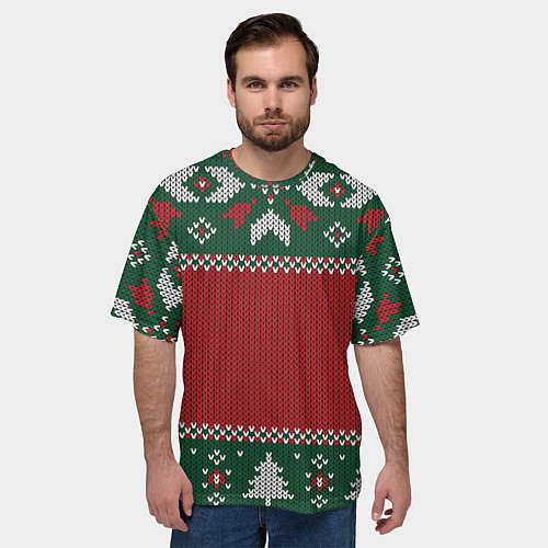 Мужская футболка оверсайз Knitted Christmas Pattern / 3D-принт – фото 3