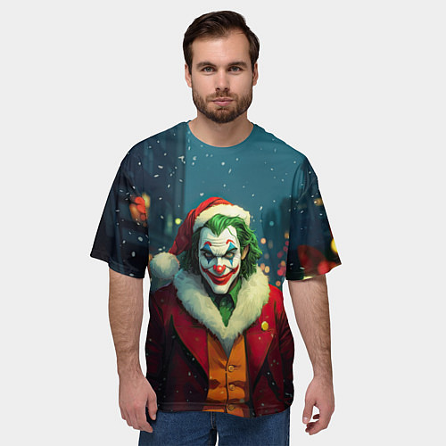 Мужская футболка оверсайз Джокер в новогоднем костюме / 3D-принт – фото 3