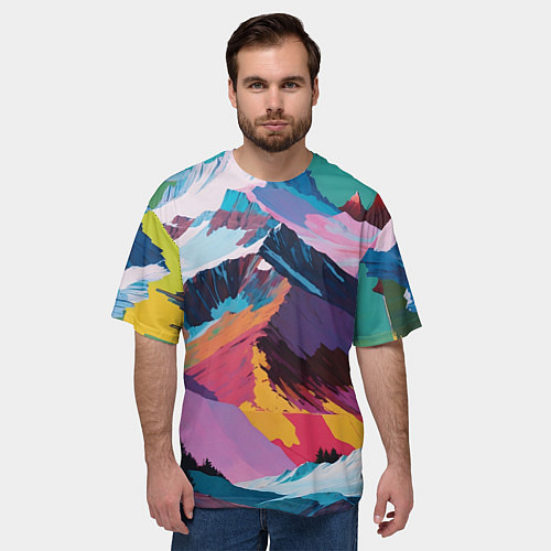 Мужская футболка оверсайз Горы краски / 3D-принт – фото 3