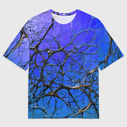 Мужская футболка оверсайз Чёрные волокна и синий фон абстракция