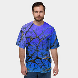 Футболка оверсайз мужская Чёрные волокна и синий фон абстракция, цвет: 3D-принт — фото 2