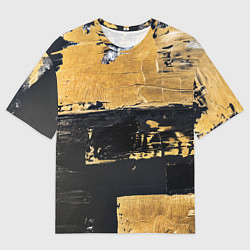 Футболка оверсайз мужская Абстракция черная и коричневая краска, цвет: 3D-принт