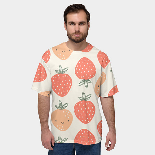 Мужская футболка оверсайз Клубничный узор / 3D-принт – фото 3