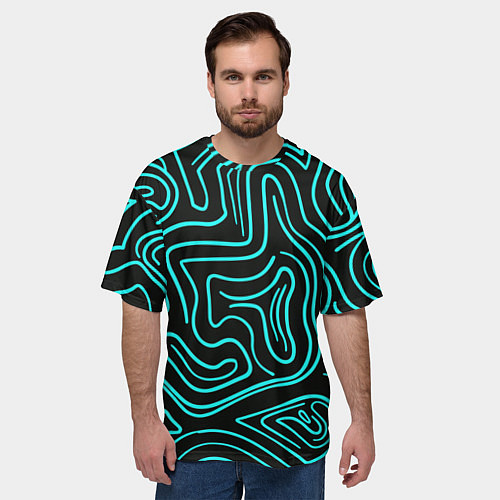 Мужская футболка оверсайз Абстракция из бирюзовых полос / 3D-принт – фото 3