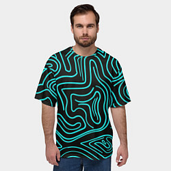 Футболка оверсайз мужская Абстракция из бирюзовых полос, цвет: 3D-принт — фото 2