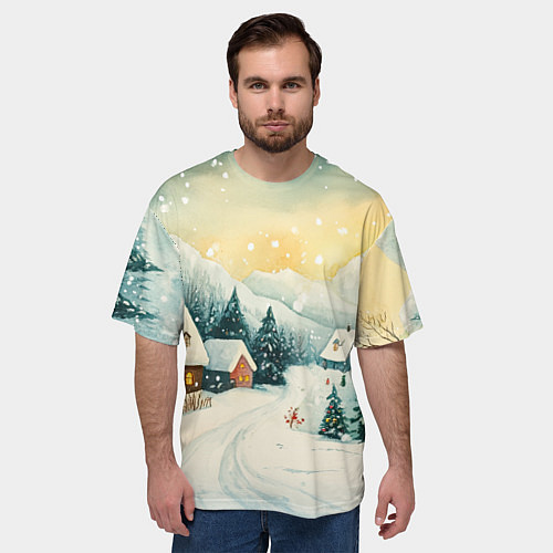 Мужская футболка оверсайз Праздничная деревушка / 3D-принт – фото 3