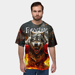 Футболка оверсайз мужская Волк боксер в огне, цвет: 3D-принт — фото 2