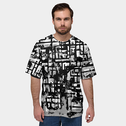 Мужская футболка оверсайз Бело-чёрная абстракция / 3D-принт – фото 3