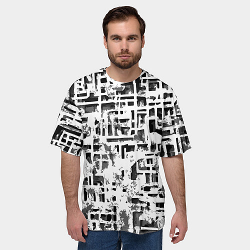 Мужская футболка оверсайз Бело-чёрная абстракция / 3D-принт – фото 3