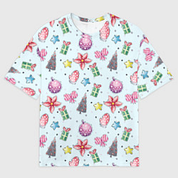Футболка оверсайз мужская Новогодний фон, цвет: 3D-принт