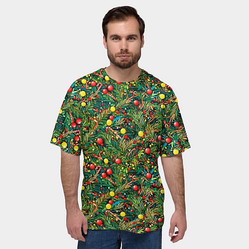 Мужская футболка оверсайз Разноцветные ёлочные шары / 3D-принт – фото 3