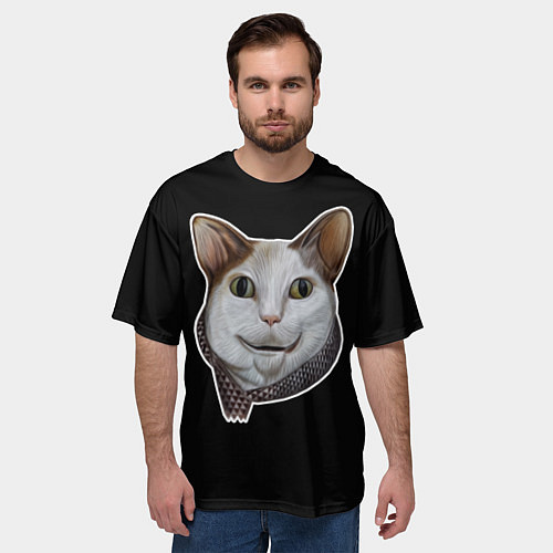 Мужская футболка оверсайз Кот - Бу испугался мем / 3D-принт – фото 3
