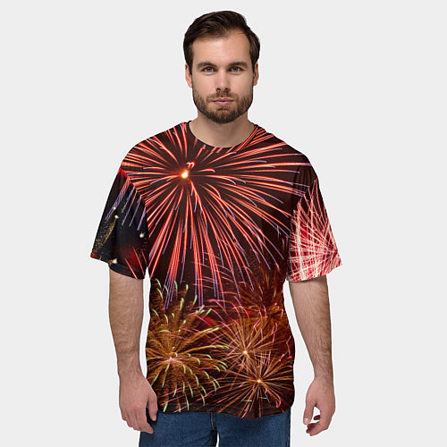 Мужская футболка оверсайз Яркий красочный фейерверк / 3D-принт – фото 3