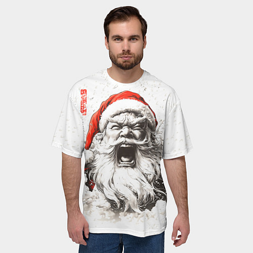 Мужская футболка оверсайз Японский Санта - банзай / 3D-принт – фото 3