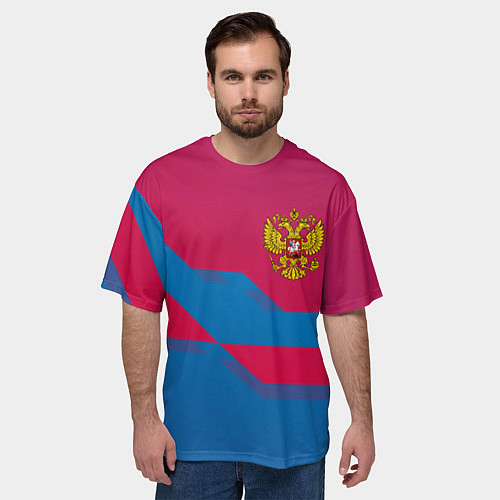 Мужская футболка оверсайз Россия спортивная геометрия текстура / 3D-принт – фото 3