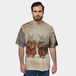 Футболка оверсайз мужская Зайцы с новогодними подарками, цвет: 3D-принт — фото 2